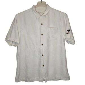 Tommy Bahama Mens Silk Shirt Short Mickey Mouse Embroidered White L *Measured